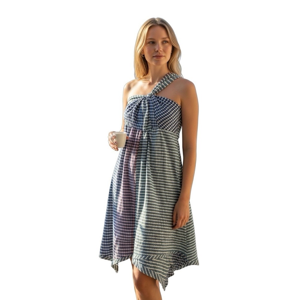 Maeve Anthropologie Waverly Plaid One Shoulder Asymmetrical‎ Midi Dress 0